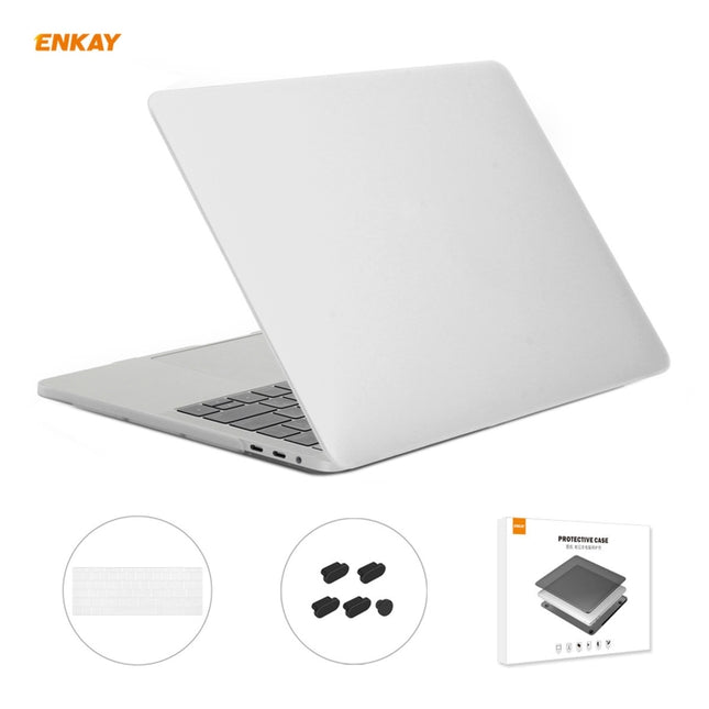 ENKAY 3 in 1 Matte Laptop Protective Case + US Version TPU Keyboard Film + Anti-dust Plugs Set for MacBook Pro 13.3 inch A1706 / A1989 / A2159 (with Touch Bar)(White)-garmade.com