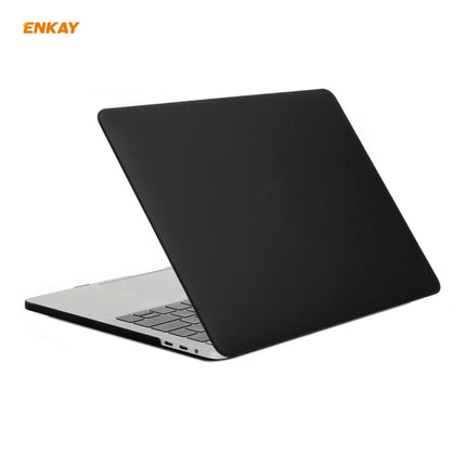 ENKAY 3 in 1 Matte Laptop Protective Case + EU Version TPU Keyboard Film + Anti-dust Plugs Set for MacBook Pro 13.3 inch A1706 / A1989 / A2159 (with Touch Bar)(Black)-garmade.com