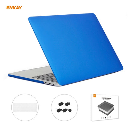ENKAY 3 in 1 Matte Laptop Protective Case + EU Version TPU Keyboard Film + Anti-dust Plugs Set for MacBook Pro 13.3 inch A1706 / A1989 / A2159 (with Touch Bar)(Dark Blue)-garmade.com