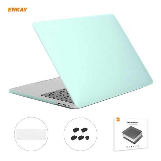 ENKAY 3 in 1 Matte Laptop Protective Case + EU Version TPU Keyboard Film + Anti-dust Plugs Set for MacBook Pro 13.3 inch A1706 / A1989 / A2159 (with Touch Bar)(Green)-garmade.com