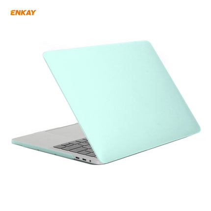 ENKAY 3 in 1 Matte Laptop Protective Case + EU Version TPU Keyboard Film + Anti-dust Plugs Set for MacBook Pro 13.3 inch A1706 / A1989 / A2159 (with Touch Bar)(Green)-garmade.com