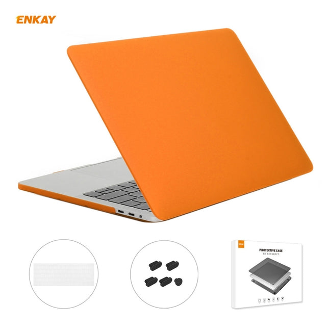 ENKAY 3 in 1 Matte Laptop Protective Case + EU Version TPU Keyboard Film + Anti-dust Plugs Set for MacBook Pro 13.3 inch A1706 / A1989 / A2159 (with Touch Bar)(Orange)-garmade.com