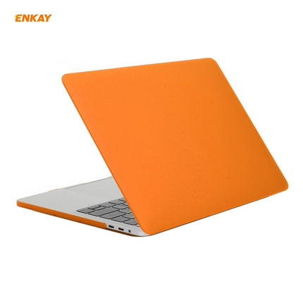 ENKAY 3 in 1 Matte Laptop Protective Case + EU Version TPU Keyboard Film + Anti-dust Plugs Set for MacBook Pro 13.3 inch A1706 / A1989 / A2159 (with Touch Bar)(Orange)-garmade.com