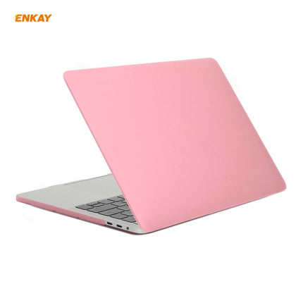 ENKAY 3 in 1 Matte Laptop Protective Case + EU Version TPU Keyboard Film + Anti-dust Plugs Set for MacBook Pro 13.3 inch A1706 / A1989 / A2159 (with Touch Bar)(Pink)-garmade.com