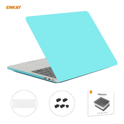 ENKAY 3 in 1 Matte Laptop Protective Case + EU Version TPU Keyboard Film + Anti-dust Plugs Set for MacBook Pro 13.3 inch A1706 / A1989 / A2159 (with Touch Bar)(Cyan)-garmade.com