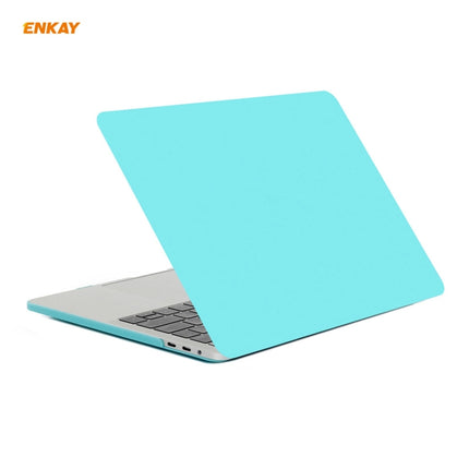 ENKAY 3 in 1 Matte Laptop Protective Case + EU Version TPU Keyboard Film + Anti-dust Plugs Set for MacBook Pro 13.3 inch A1706 / A1989 / A2159 (with Touch Bar)(Cyan)-garmade.com