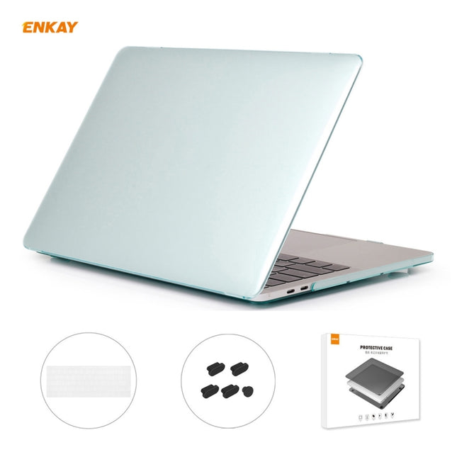 ENKAY 3 in 1 Crystal Laptop Protective Case + EU Version TPU Keyboard Film + Anti-dust Plugs Set for MacBook Pro 13.3 inch A1708 (without Touch Bar)(Green)-garmade.com