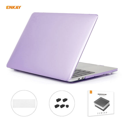 ENKAY 3 in 1 Crystal Laptop Protective Case + EU Version TPU Keyboard Film + Anti-dust Plugs Set for MacBook Pro 13.3 inch A1708 (without Touch Bar)(Purple)-garmade.com