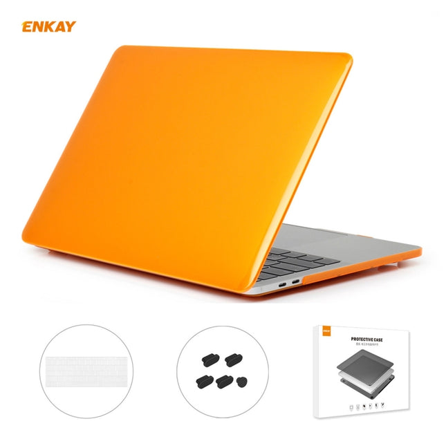 ENKAY 3 in 1 Crystal Laptop Protective Case + US Version TPU Keyboard Film + Anti-dust Plugs Set for MacBook Pro 13.3 inch A1706 / A1989 / A2159 (with Touch Bar)(Orange)-garmade.com