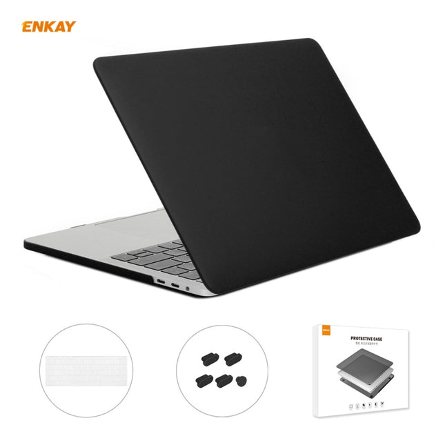 ENKAY 3 in 1 Matte Laptop Protective Case + US Version TPU Keyboard Film + Anti-dust Plugs Set for MacBook Pro 13.3 inch A1708 (without Touch Bar)(Black)-garmade.com