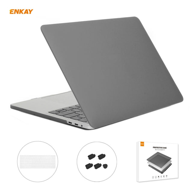 ENKAY 3 in 1 Matte Laptop Protective Case + US Version TPU Keyboard Film + Anti-dust Plugs Set for MacBook Pro 13.3 inch A1708 (without Touch Bar)(Grey)-garmade.com