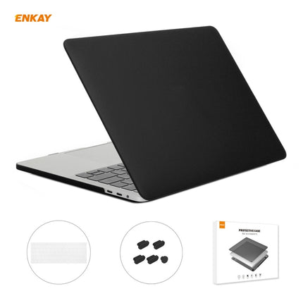 ENKAY 3 in 1 Matte Laptop Protective Case + EU Version TPU Keyboard Film + Anti-dust Plugs Set for MacBook Pro 13.3 inch A1708 (without Touch Bar)(Black)-garmade.com