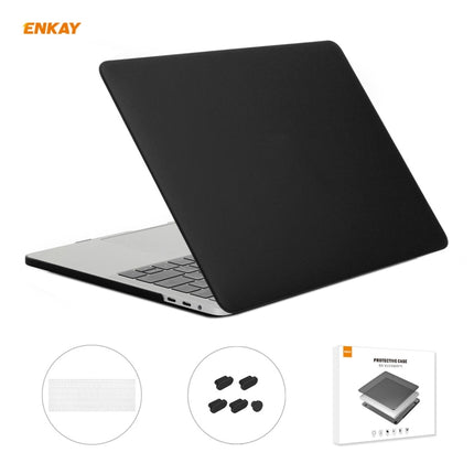 ENKAY 3 in 1 Matte Laptop Protective Case + US Version TPU Keyboard Film + Anti-dust Plugs Set for MacBook Pro 15.4 inch A1707 & A1990 (with Touch Bar)(Black)-garmade.com