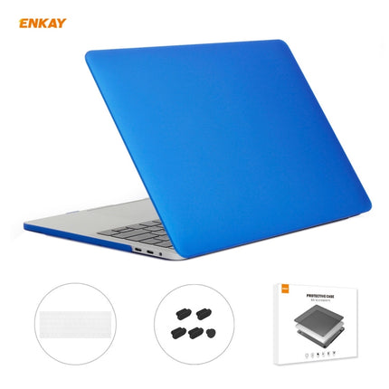 ENKAY 3 in 1 Matte Laptop Protective Case + EU Version TPU Keyboard Film + Anti-dust Plugs Set for MacBook Pro 15.4 inch A1707 & A1990 (with Touch Bar)(Dark Blue)-garmade.com