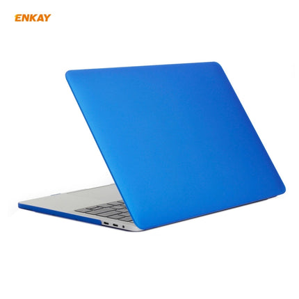 ENKAY 3 in 1 Matte Laptop Protective Case + EU Version TPU Keyboard Film + Anti-dust Plugs Set for MacBook Pro 15.4 inch A1707 & A1990 (with Touch Bar)(Dark Blue)-garmade.com