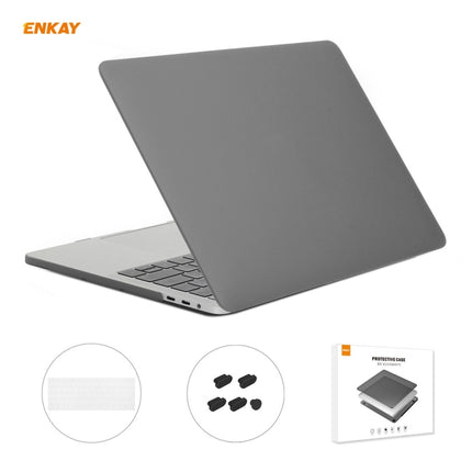 ENKAY 3 in 1 Matte Laptop Protective Case + EU Version TPU Keyboard Film + Anti-dust Plugs Set for MacBook Pro 15.4 inch A1707 & A1990 (with Touch Bar)(Grey)-garmade.com