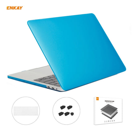 ENKAY 3 in 1 Matte Laptop Protective Case + EU Version TPU Keyboard Film + Anti-dust Plugs Set for MacBook Pro 15.4 inch A1707 & A1990 (with Touch Bar)(Light Blue)-garmade.com