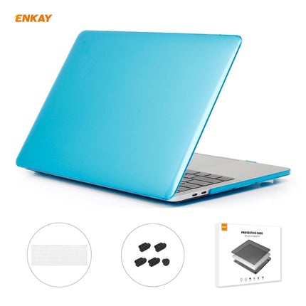 ENKAY 3 in 1 Crystal Laptop Protective Case + US Version TPU Keyboard Film + Anti-dust Plugs Set for MacBook Pro 15.4 inch A1707 & A1990 (with Touch Bar)(Light Blue)-garmade.com