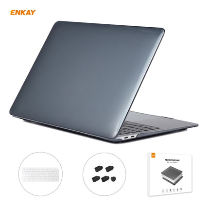 ENKAY 3 in 1 Crystal Laptop Protective Case + US Version TPU Keyboard Film + Anti-dust Plugs Set for MacBook Air 13.3 inch A1932 (2018)(Black)-garmade.com