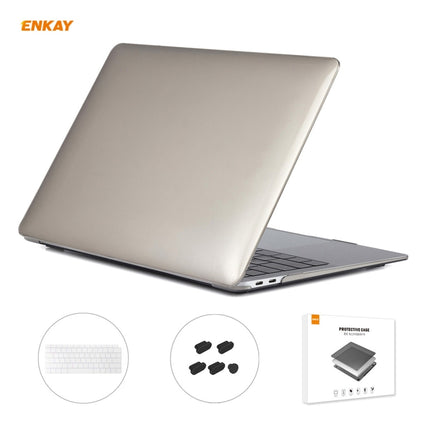 ENKAY 3 in 1 Crystal Laptop Protective Case + US Version TPU Keyboard Film + Anti-dust Plugs Set for MacBook Air 13.3 inch A1932 (2018)(Grey)-garmade.com