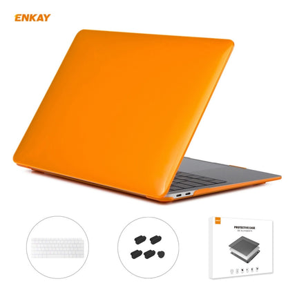ENKAY 3 in 1 Crystal Laptop Protective Case + US Version TPU Keyboard Film + Anti-dust Plugs Set for MacBook Air 13.3 inch A1932 (2018)(Orange)-garmade.com
