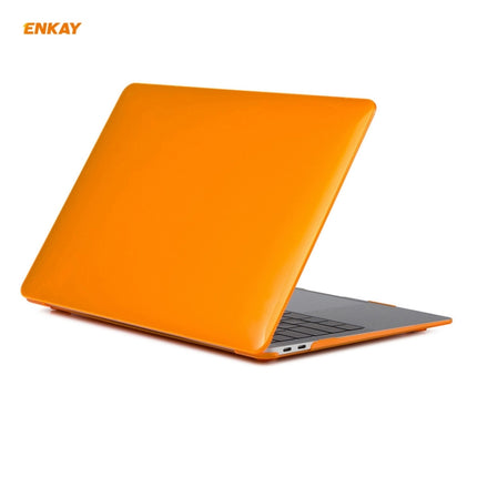 ENKAY 3 in 1 Crystal Laptop Protective Case + US Version TPU Keyboard Film + Anti-dust Plugs Set for MacBook Air 13.3 inch A1932 (2018)(Orange)-garmade.com