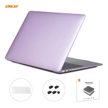 ENKAY 3 in 1 Crystal Laptop Protective Case + US Version TPU Keyboard Film + Anti-dust Plugs Set for MacBook Air 13.3 inch A1932 (2018)(Purple)-garmade.com