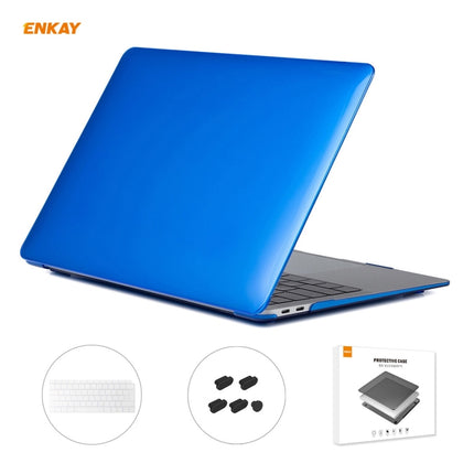 For MacBook Air 13.3 inch A1932 2018 ENKAY 3 in 1 Crystal Laptop Protective Case and EU Version TPU Keyboard Film and Anti-dust Plugs Set(Dark Blue)-garmade.com