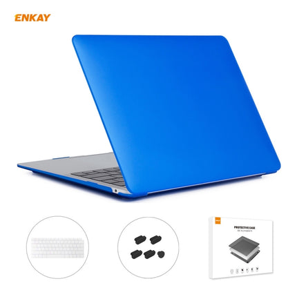 ENKAY 3 in 1 Matte Laptop Protective Case + US Version TPU Keyboard Film + Anti-dust Plugs Set for MacBook Air 13.3 inch A1932 (2018)(Dark Blue)-garmade.com