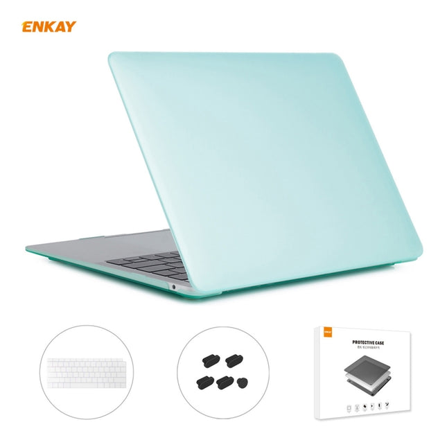ENKAY 3 in 1 Matte Laptop Protective Case + US Version TPU Keyboard Film + Anti-dust Plugs Set for MacBook Air 13.3 inch A1932 (2018)(Green)-garmade.com