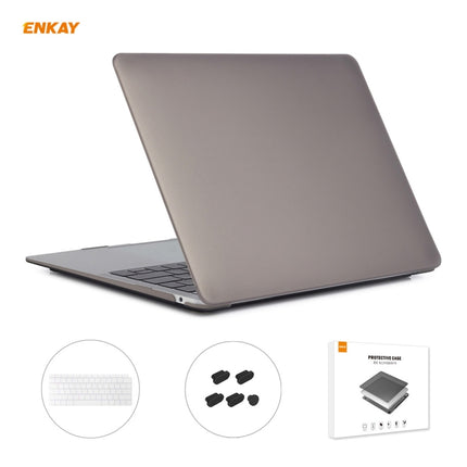 ENKAY 3 in 1 Matte Laptop Protective Case + US Version TPU Keyboard Film + Anti-dust Plugs Set for MacBook Air 13.3 inch A1932 (2018)(Grey)-garmade.com