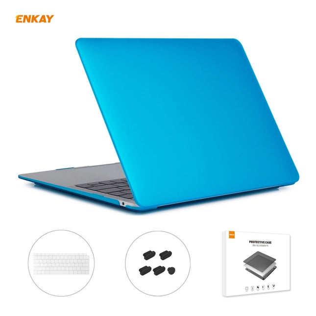 ENKAY 3 in 1 Matte Laptop Protective Case + US Version TPU Keyboard Film + Anti-dust Plugs Set for MacBook Air 13.3 inch A1932 (2018)(Light Blue)-garmade.com