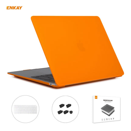 ENKAY 3 in 1 Matte Laptop Protective Case + US Version TPU Keyboard Film + Anti-dust Plugs Set for MacBook Air 13.3 inch A1932 (2018)(Orange)-garmade.com