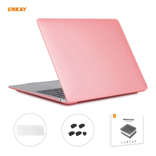 ENKAY 3 in 1 Matte Laptop Protective Case + US Version TPU Keyboard Film + Anti-dust Plugs Set for MacBook Air 13.3 inch A1932 (2018)(Pink)-garmade.com