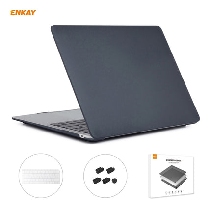 ENKAY 3 in 1 Matte Laptop Protective Case + EU Version TPU Keyboard Film + Anti-dust Plugs Set for MacBook Air 13.3 inch A1932 (2018)(Black)-garmade.com