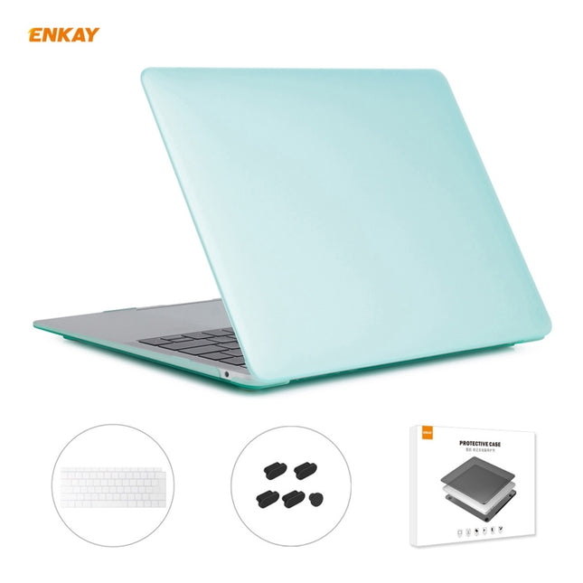 ENKAY 3 in 1 Matte Laptop Protective Case + EU Version TPU Keyboard Film + Anti-dust Plugs Set for MacBook Air 13.3 inch A1932 (2018)(Green)-garmade.com