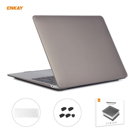 ENKAY 3 in 1 Matte Laptop Protective Case + EU Version TPU Keyboard Film + Anti-dust Plugs Set for MacBook Air 13.3 inch A1932 (2018)(Grey)-garmade.com