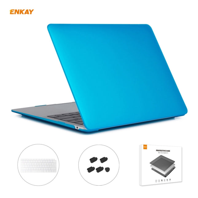 ENKAY 3 in 1 Matte Laptop Protective Case + EU Version TPU Keyboard Film + Anti-dust Plugs Set for MacBook Air 13.3 inch A1932 (2018)(Light Blue)-garmade.com