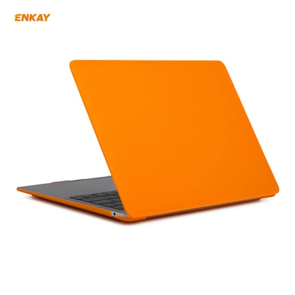 ENKAY 3 in 1 Matte Laptop Protective Case + EU Version TPU Keyboard Film + Anti-dust Plugs Set for MacBook Air 13.3 inch A1932 (2018)(Orange)-garmade.com
