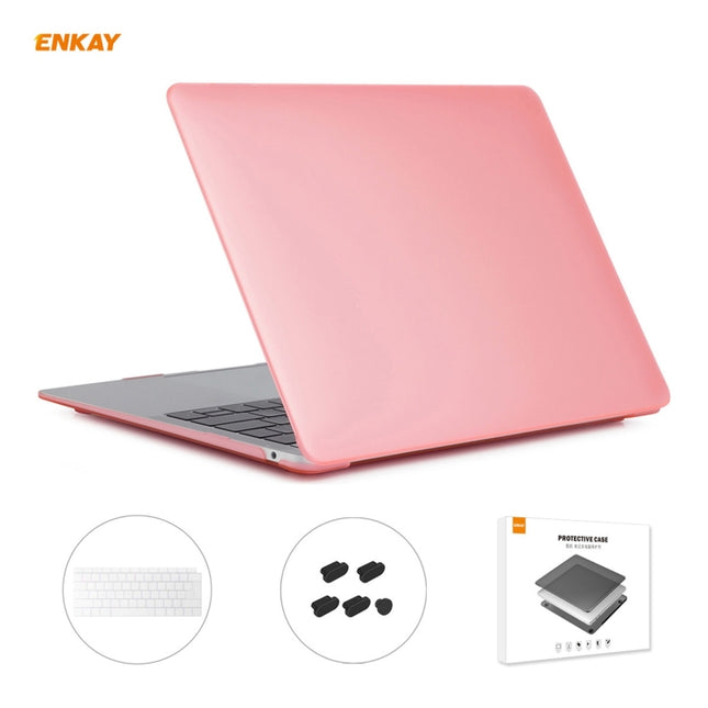 ENKAY 3 in 1 Matte Laptop Protective Case + EU Version TPU Keyboard Film + Anti-dust Plugs Set for MacBook Air 13.3 inch A1932 (2018)(Pink)-garmade.com