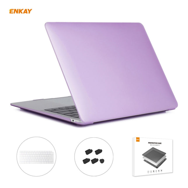 ENKAY 3 in 1 Matte Laptop Protective Case + EU Version TPU Keyboard Film + Anti-dust Plugs Set for MacBook Air 13.3 inch A1932 (2018)(Purple)-garmade.com
