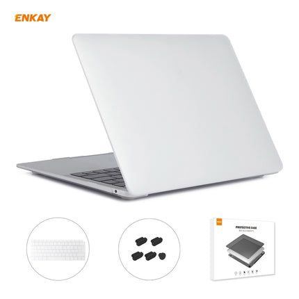 ENKAY 3 in 1 Matte Laptop Protective Case + EU Version TPU Keyboard Film + Anti-dust Plugs Set for MacBook Air 13.3 inch A1932 (2018)(White)-garmade.com