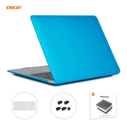 ENKAY 3 in 1 Matte Laptop Protective Case + EU Version TPU Keyboard Film + Anti-dust Plugs Set for MacBook Air 13.3 inch A2179 & A2337 (2020)(Light Blue)-garmade.com
