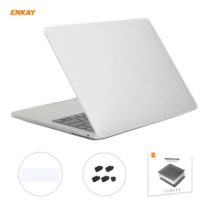 ENKAY 3 in 1 Matte Laptop Protective Case + US Version TPU Keyboard Film + Anti-dust Plugs Set for MacBook Pro 13.3 inch A2251 & A2289 & A2338 (with Touch Bar)(White)-garmade.com