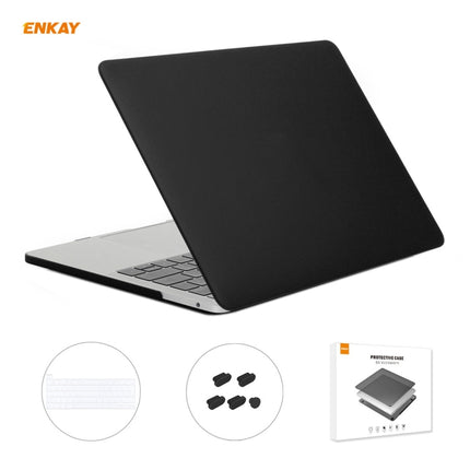 ENKAY 3 in 1 Matte Laptop Protective Case + EU Version TPU Keyboard Film + Anti-dust Plugs Set for MacBook Pro 13.3 inch A2251 & A2289 & A2338 (with Touch Bar)(Black)-garmade.com