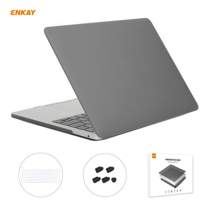 ENKAY 3 in 1 Matte Laptop Protective Case + EU Version TPU Keyboard Film + Anti-dust Plugs Set for MacBook Pro 13.3 inch A2251 & A2289 & A2338 (with Touch Bar)(Grey)-garmade.com