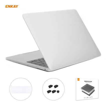 ENKAY 3 in 1 Matte Laptop Protective Case + EU Version TPU Keyboard Film + Anti-dust Plugs Set for MacBook Pro 13.3 inch A2251 & A2289 & A2338 (with Touch Bar)(White)-garmade.com