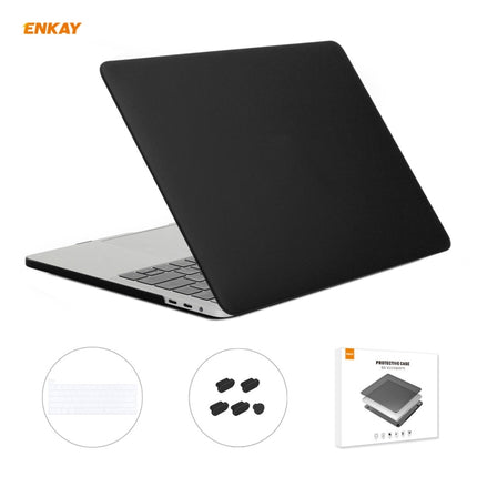 ENKAY 3 in 1 Matte Laptop Protective Case + US Version TPU Keyboard Film + Anti-dust Plugs Set for MacBook Pro 16 inch A2141 (with Touch Bar)(Black)-garmade.com