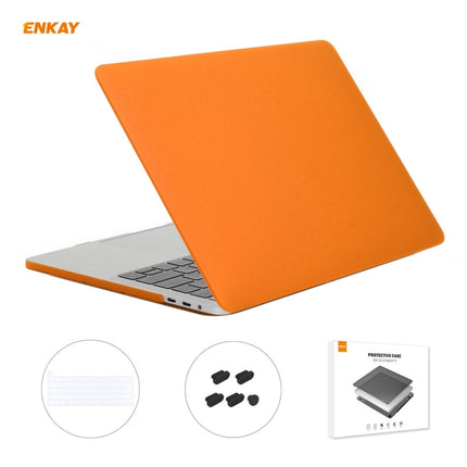 ENKAY 3 in 1 Matte Laptop Protective Case + US Version TPU Keyboard Film + Anti-dust Plugs Set for MacBook Pro 16 inch A2141 (with Touch Bar)(Orange)-garmade.com