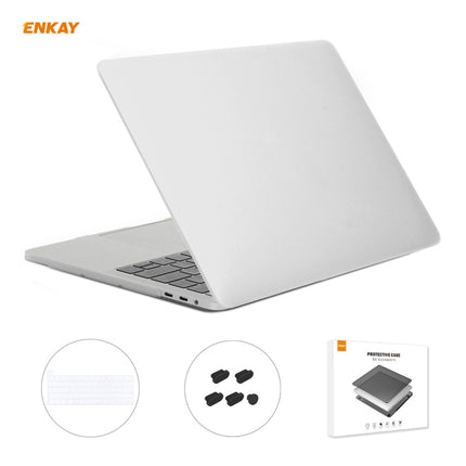 ENKAY 3 in 1 Matte Laptop Protective Case + EU Version TPU Keyboard Film + Anti-dust Plugs Set for MacBook Pro 16 inch A2141 (with Touch Bar)(White)-garmade.com